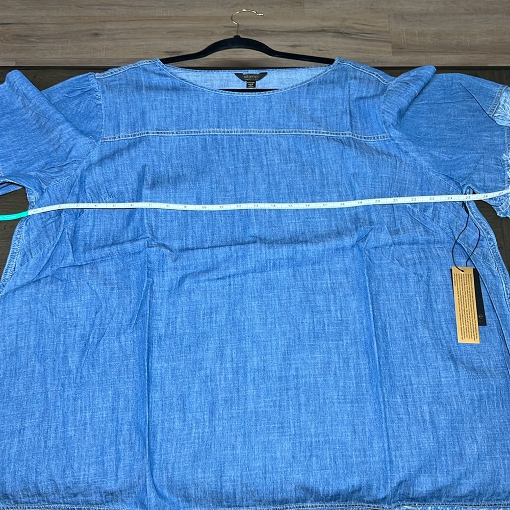 Classic Denim Puff-Sleeve Top - Blue - Picture 6 of 8
